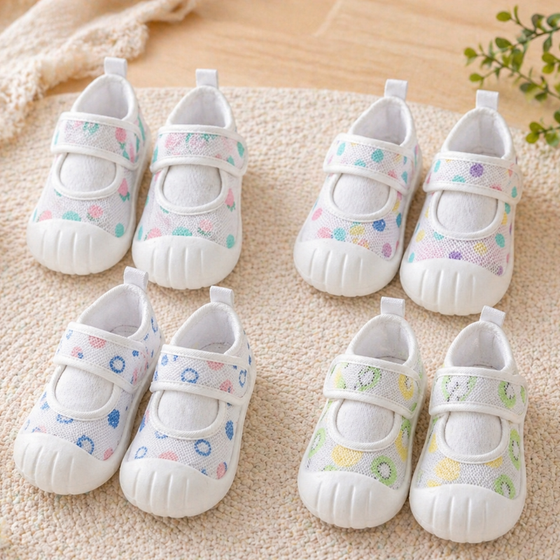 Détail du tricot en coton des chaussons bébé