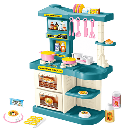Cuisine enfant présentée comme un espace de jeu pour préparer de faux repas