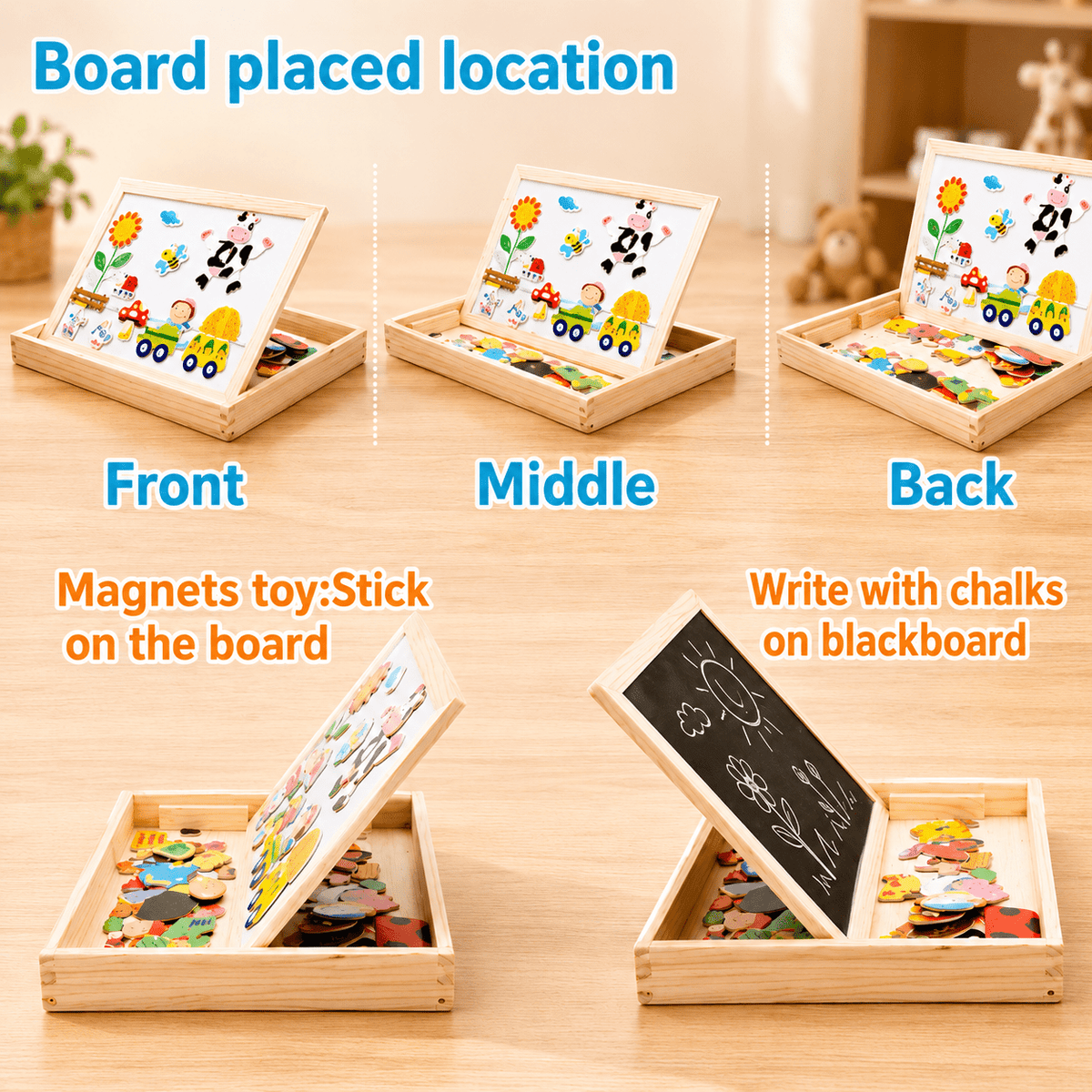 Tableau en bois avec surface magnétique pour dessiner et effacer